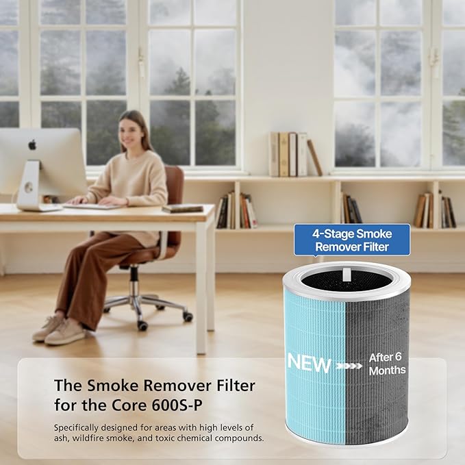 Core 600s Smoke Remover Replacement Filter Compatible with LEVOIT Core 600S Air Purifier, 4-in-1 HEPA and Activated Carbon 600s Filter, Core 600S-RF-SR, 1 Pack