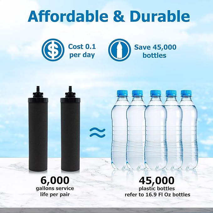 Water Filter Replacement for Berkey® BB9-2 Black Activated Carbon Filters, Compatible with Berkey® Gravity Water Filter System, Pack of 4