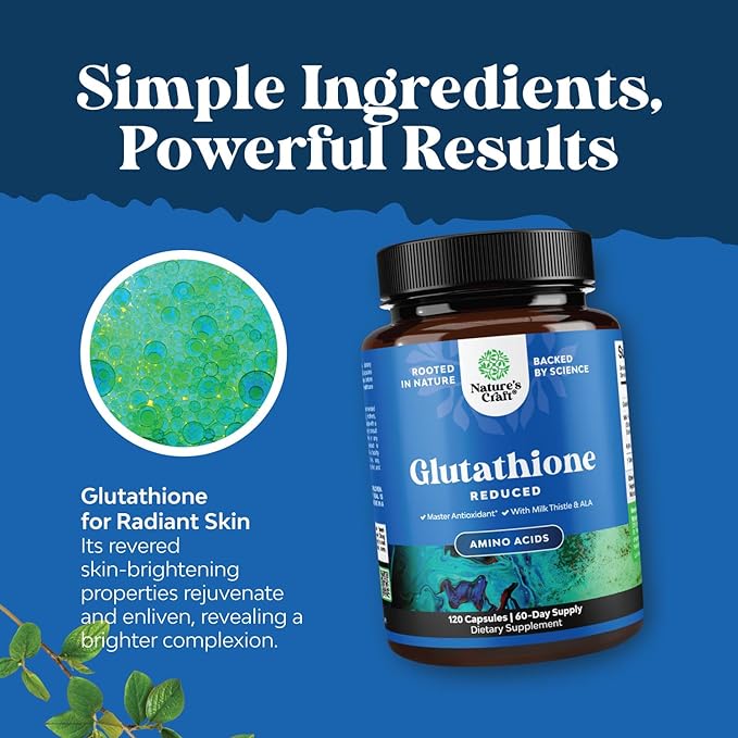 Reduced Glutathione Supplement with Milk Thistle - 1000mg per Serving Pure L Glutathione with Alpha Lipoic Acid & Milk Thistle Silymarin for Skin Radiance, Liver Support & Immune Support - 120 Count