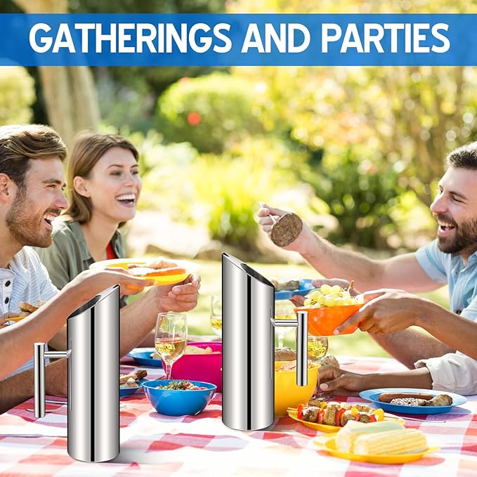 3 Pack 53oz/1.5l Stainless Steel Water Pitcher Modern Metal Pitcher with Ice Guard Silver Carafe Drink with Handle or Iced Hot Drink Tea Juice Coffee Beer