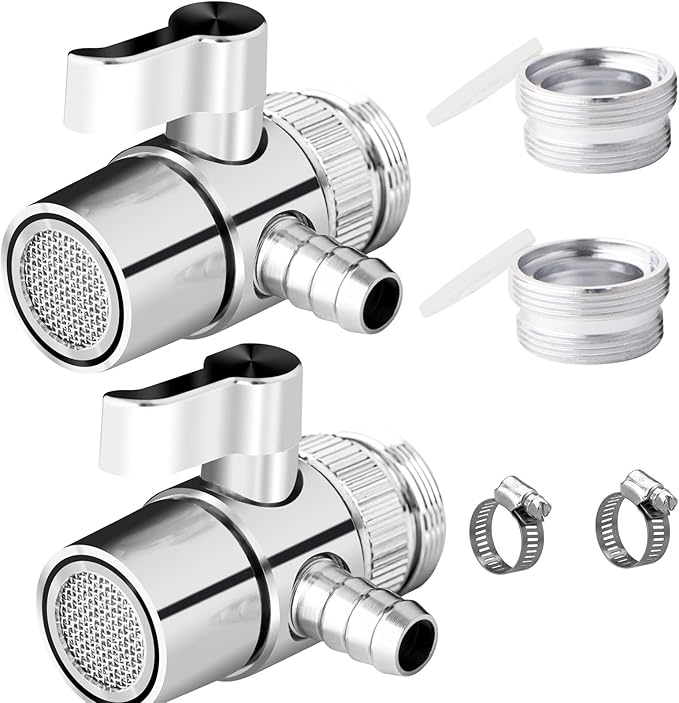 2 Pack Countertop Water Filter Diverter Valve with Barb Connector, Faucet Diverter Adapter for 6mm, 8mm, 9.5mm Tubing or Hose, Compatible with Standard Kitchen Faucets