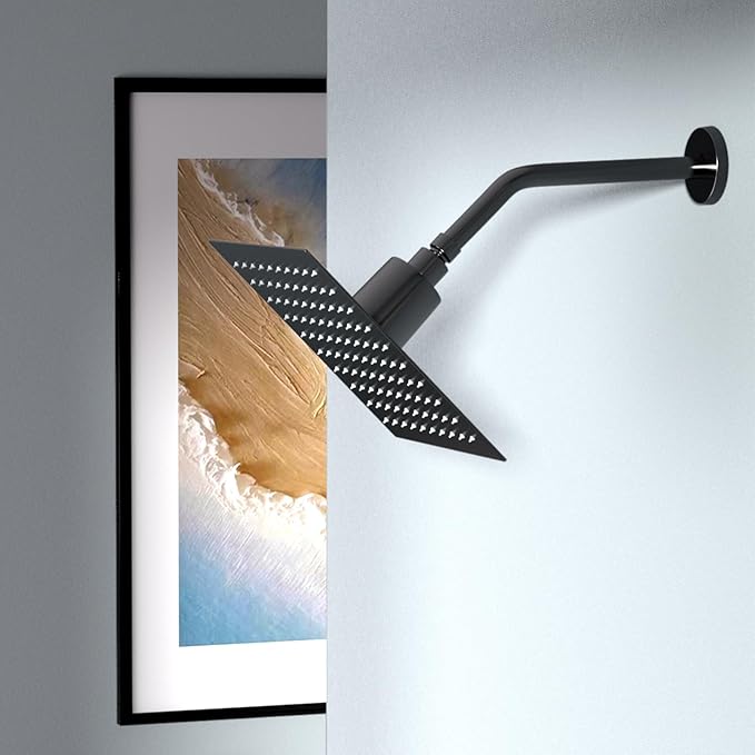 Lordear Filtered Shower Head 8 Inch Stainless Steel Square Shower Head, High Pressure Showerhead for Hard Water,Ceiling or Wall Mounted Waterfall Shower (Matte Black)