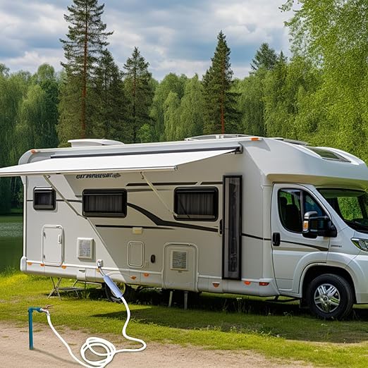 RV Water Filter Hose Attachment with Flexible Hose Protector, GAC & KDF Camper RV Hose Filter RV Inline Water Filter Cartridge for Fresh Drinking Water