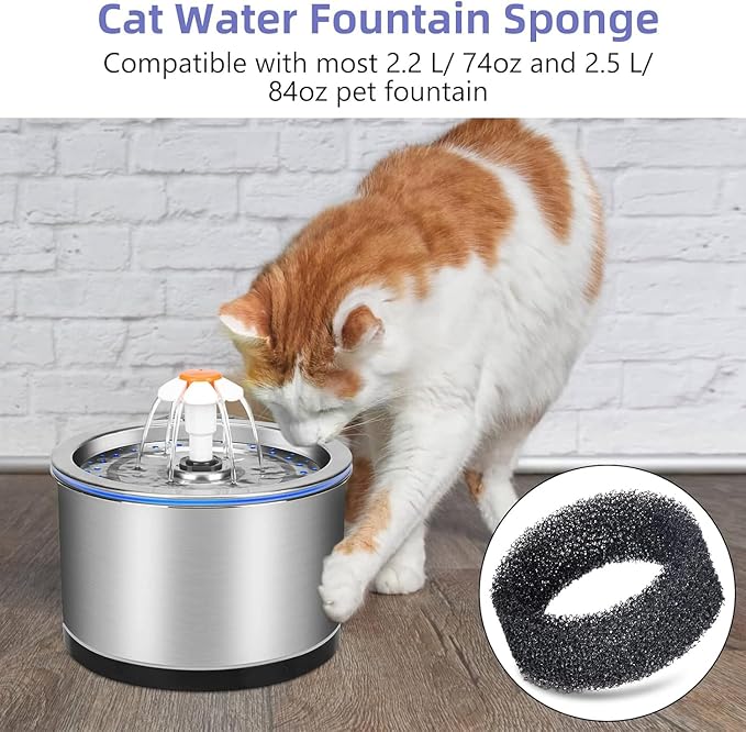 24 PCS Pet Fountain Filter Cat Water Fountain Sponge Cat Fountain Filter Replacement Sponge Foam for 2.2 L 74 OZ / 2.5L 84 OZ Stainless Steel Cat Fountain