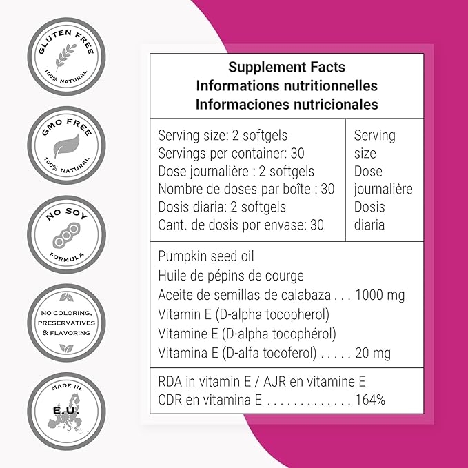 Supersmart - Pumpkin Seed Oil Supplement 1000mg per Day (+ Vitamin E) - Pumpkin Seed Oil for Hair Growth | Non-GMO & Gluten Free - 60 Softgels