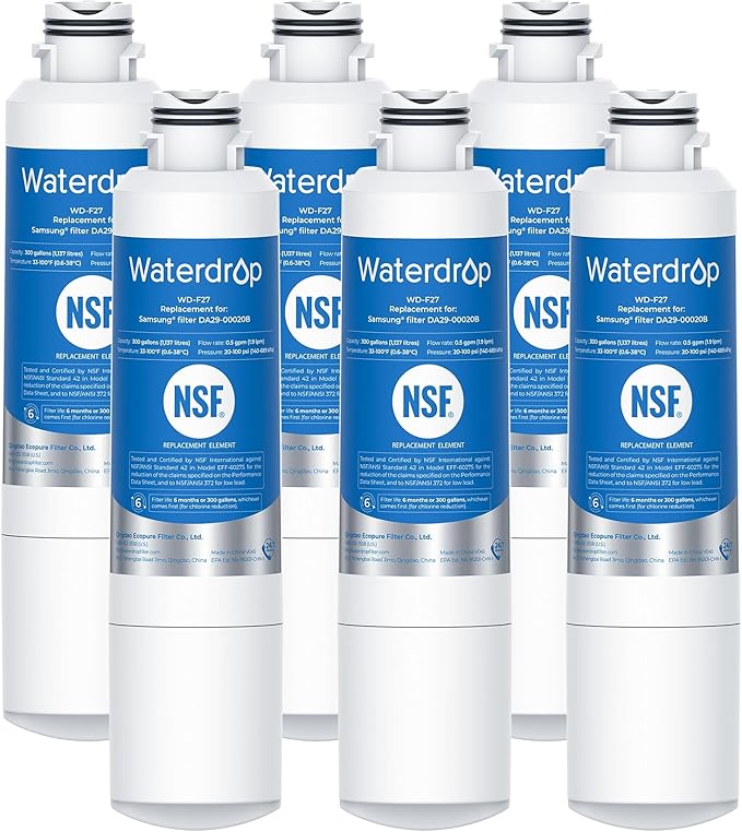 Waterdrop DA29-00020B Refrigerator Water Filter, Replacement for Samsung HAF-CIN/EXP, DA29-00020A/B, DA29-00020B-1, RF263BEAESR, RF28HMEDBSR, RF263TEAESG, RF4287HARS, 6 Filters