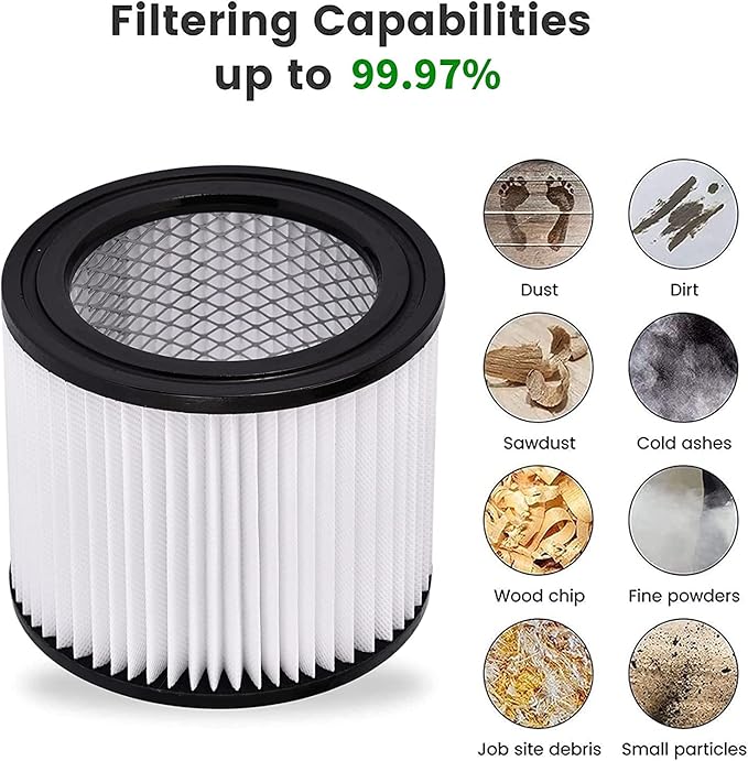 HEPA Vacuum Cleaner Replacement Filter Compatible with Shop-Vac 90398, 903-98, 9039800, 903-98-00 Hangup Wet/Dry Vacuum Cleaner Spares Cartridge Filter (Pack of 4+8)