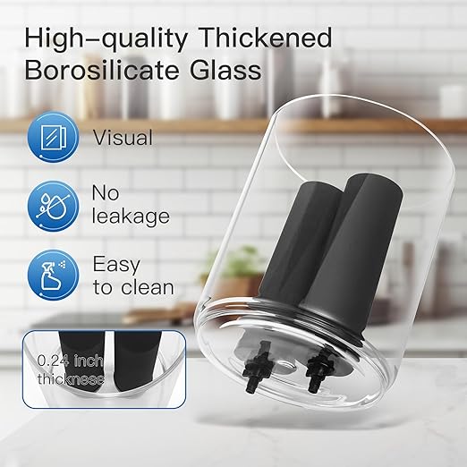 Glass Gravity-Fed Water Filter System, Countertop System with 2 Black NSF/ANSI 42 Certification Elements, 2 Fluoride, Metal Spigot and Stand, Reduces Fluoride and Chlorine, 2.25G
