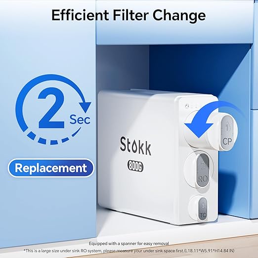 Stokk Tankless Reverse Osmosis System, 800 GPD Fast Flow Water Filter, NSF/ANSI 58&42, 8 Stage RO System, 3:1 Pure to Drain, Under Sink Tankless RO System, Smart Faucet, Reduce PFAS, S2