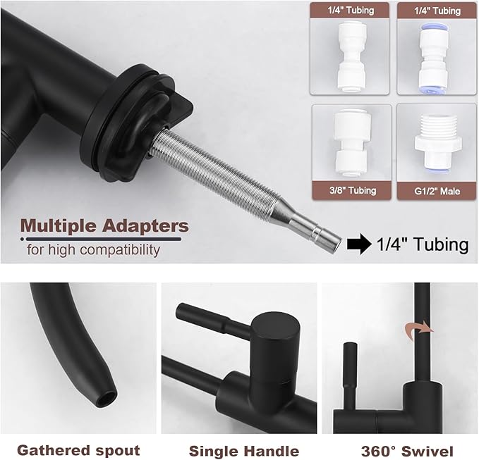 Black Kitchen Faucet and Water Filter Faucet Combo, WOWOW Stainless Steel Kitchen Sink Faucet with Drinking Water Faucet for Reverse Osmosis or Water Filtration System, Matte Black