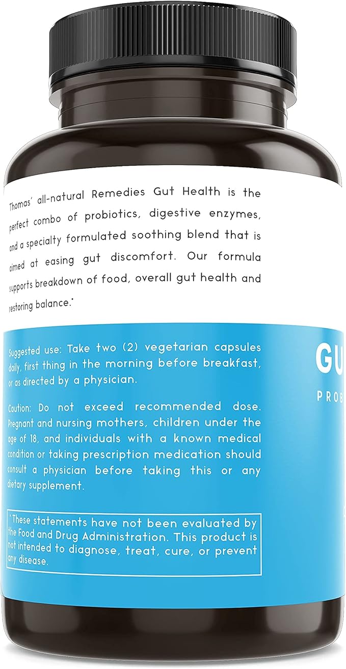 Thomas' all-natural Remedies Gut Health with Digestive Enzymes, Probiotics, Ginger, Papaya, and Turmeric for Digestion and Bloating Relieve