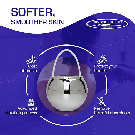 Crystal Quest Bath Ball & Replacement Filter Cartridge Bundle - Water Filter System-Reduce Contaminants for Softer &Smoother Skin-Effortless & Quick Installation| Bundle and Save (Chrome)
