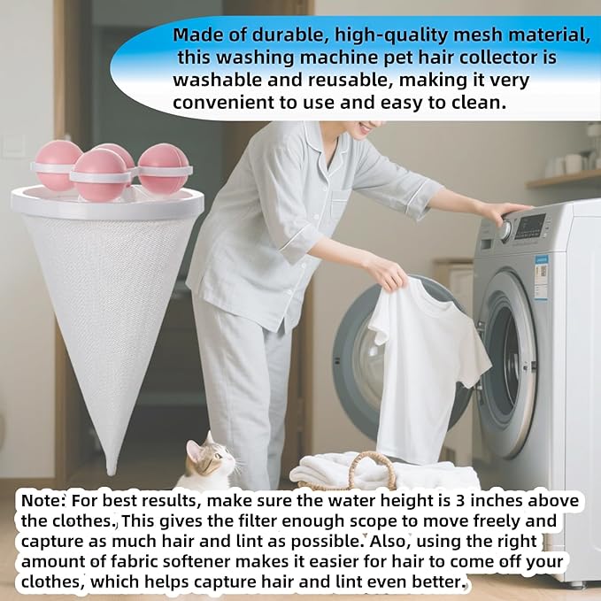 Pet Hair Remover for Laundry, 2025 Upgraded Pet Hair Remover for Laundry Hair Filter Bag Lint Catcher for Washing Machine Cat and Dog Hair Washing Machine Catcher 6 Pcs (Pink)