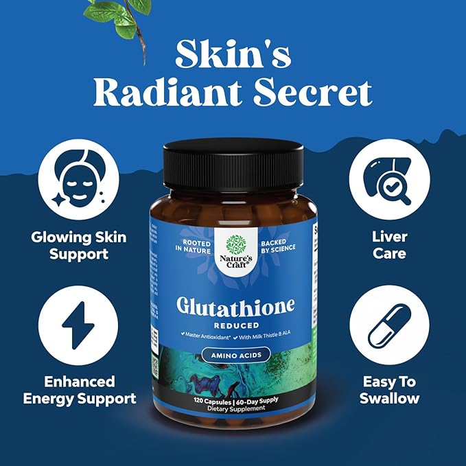 Reduced Glutathione Supplement with Milk Thistle - 1000mg per Serving Pure L Glutathione with Alpha Lipoic Acid & Milk Thistle Silymarin for Skin Radiance, Liver Support & Immune Support - 120 Count