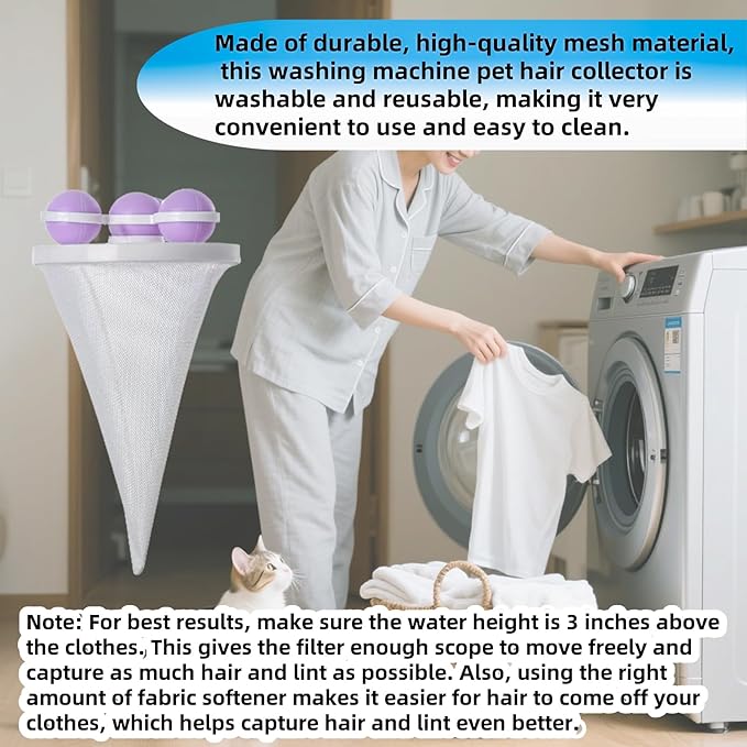 Pet Hair Remover for Laundry, 2025 Upgraded Pet Hair Remover for Laundry Hair Filter Bag Lint Catcher for Washing Machine Cat and Dog Hair Washing Machine Catcher 6 Pcs (Purple)