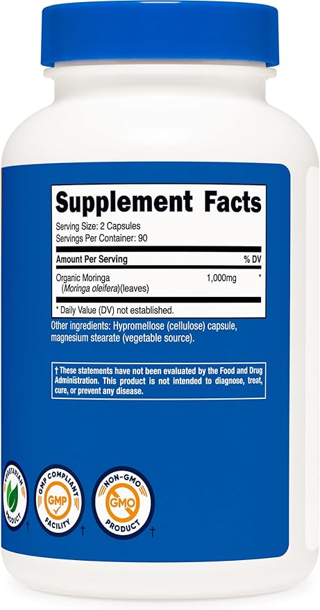 Nutricost Moringa Capsules 500mg, 180 Capsules (90 Servings) - Vegetarian Capsules, Non-GMO, Gluten Free