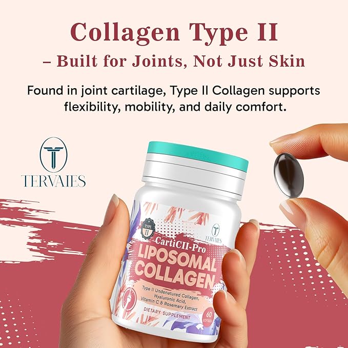 Liposomal Collagen Joint Support Supplement - Undenatured Type II Collagen for Men & Women with Hyaluronic Acid & Vitamin C for Joints Health & Mobility, 60 Softgels