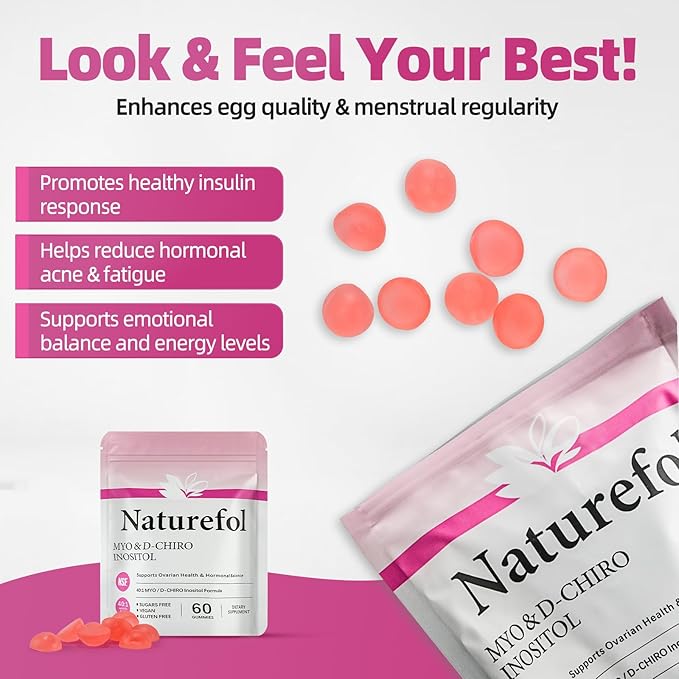 Myo & D-Chiro Inositol Gummies l Ideal 40:1 Gold Ratio| Female Hormone Balance and Ovarian Health Support| NSF |Non-GMO, Gluten-Free, Vegan, Sugar-Free| 30-Day Supply
