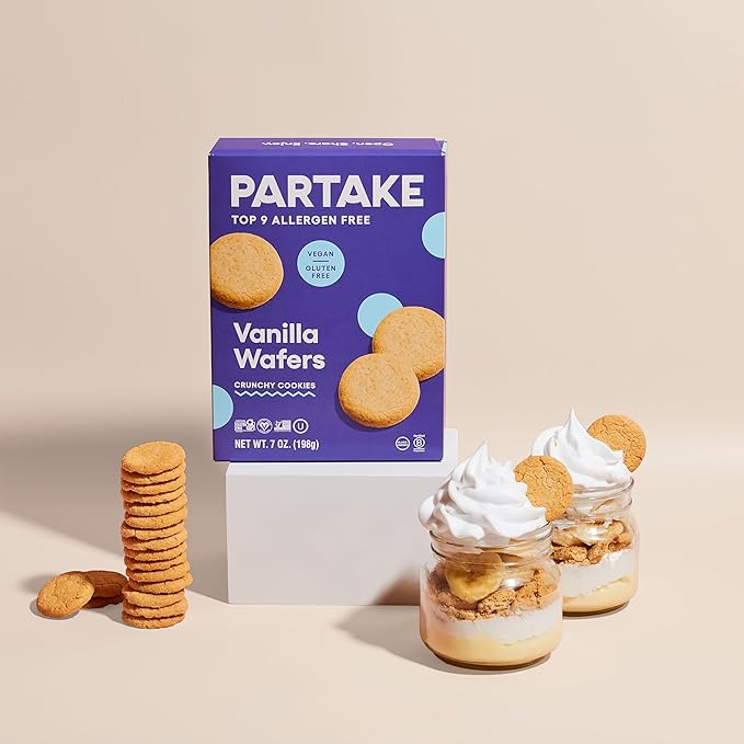 Partake Gluten Free Vanilla Wafers Cookies - Vegan - Free From the Top 9 Allergens Including Dairy, Wheat, Soy, Eggs, & Peanuts - Non GMO - Safe School & Office Snack (3 Pack, 7oz Boxes)