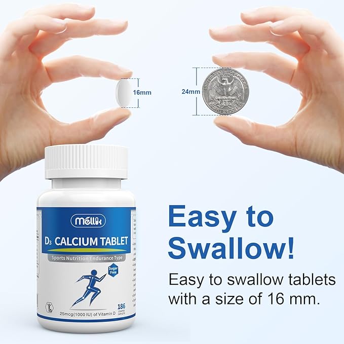 Calcium-Supplement Vitamin-D3 1200-mg Magnesium-Mini - 186Tablets Unflavored Slow Release Bone Health Women and Men Dietary Supplement Easy to Swallow Sugar Free