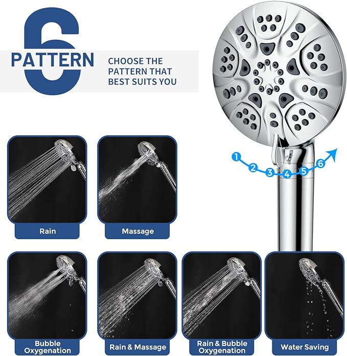 6-Mode High Pressure Handheld Shower Head with Filter, HOPOPRO High Flow Filtered Handheld Showerhead, Water Softener Filters for Hard Water - Removes Chlorine - Improves Skin Hair Condition
