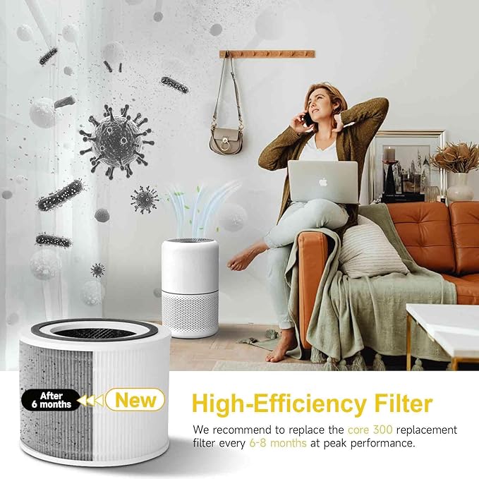 Core 300 Air Purifier Replacement HEPA Filter (3-in-1 Balance)for LEVOIT Core 300-P/300S, H13 True HEPA + Activated Carbon, 99.97% Dust Pollen Pet Dander Smoke, 2 Pack (white)