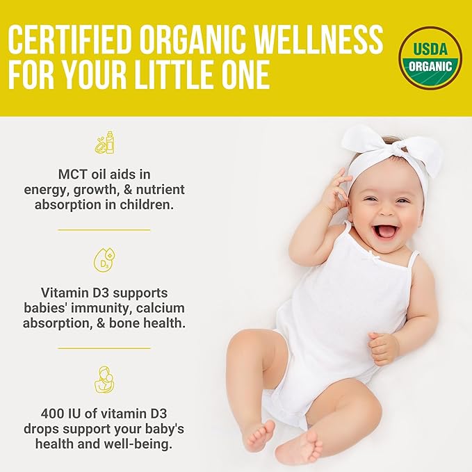 Organic Vegan 400IU, Vitamin D3, 60 Drops – Baby Drop for Infants & Toddlers | USDA Organic, Non-GMO, Plant-Based, No Additives or Preservatives, All Natural, Made in UK - Pack of 2