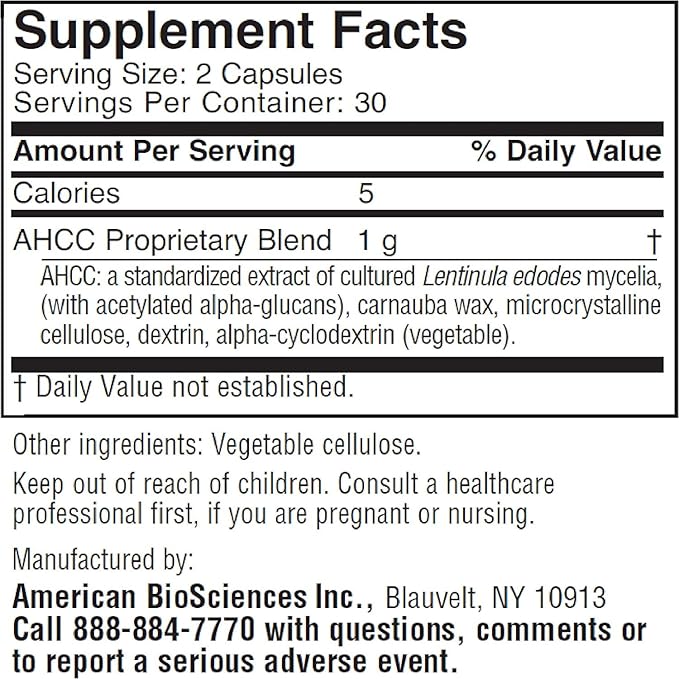 ImmPower AHCC Herbal Mushroom Supplement, 500mg per Capsule for Immune Support, Maintains Natural Killer Cell Activity, Pack of 1, 60 Veggie Capsules