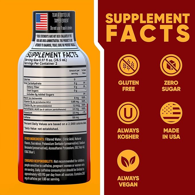 Energy Shot – 2 Servings – 100% DV B-Vitamins & 130mg Plant-Based Caffeine – Zero Calories, Sugar-Free, Vegan, Non-GMO – Energy & Productivity Support (1.93 Fl Oz (Pack of 24), Pomegranate)