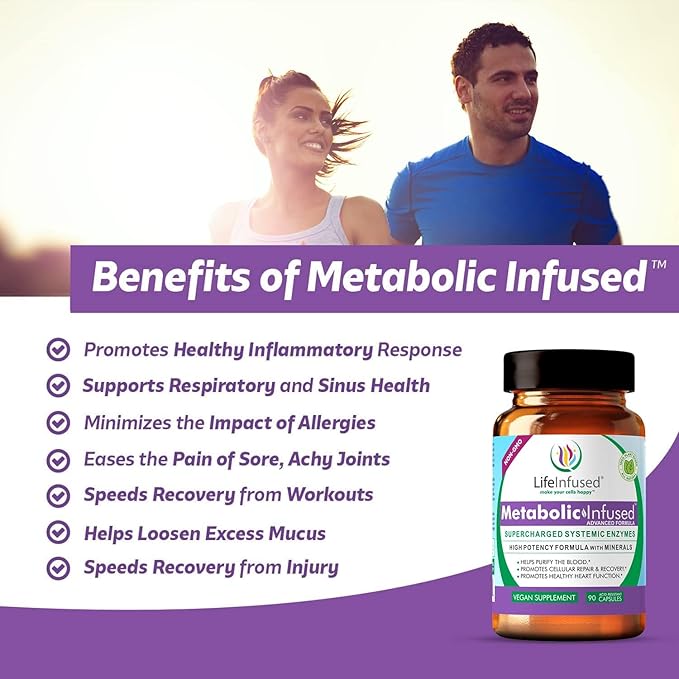 Life Infused Metabolic Infused - Blend of Premium 11 Systemic Enzymes & 72 Key Minerals for Optimal Bodily Functions and Healthy Immune System - Vegan Approved - 90 Servings