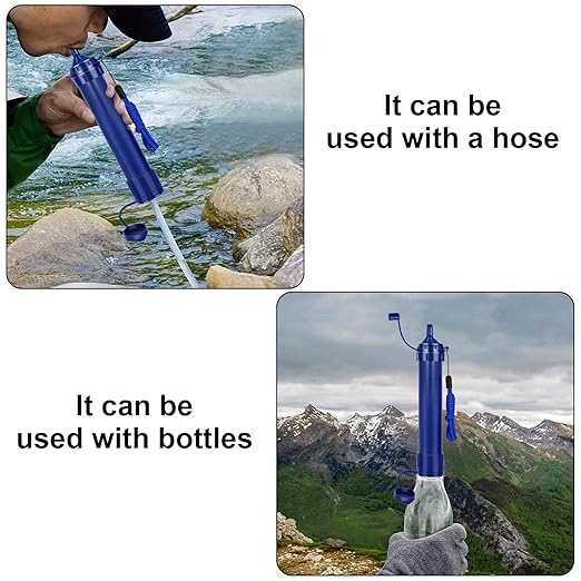Water Filter Camping, Personal Backpacking Water Filter Straw Portable for Hiking Travels (Dark Blue)