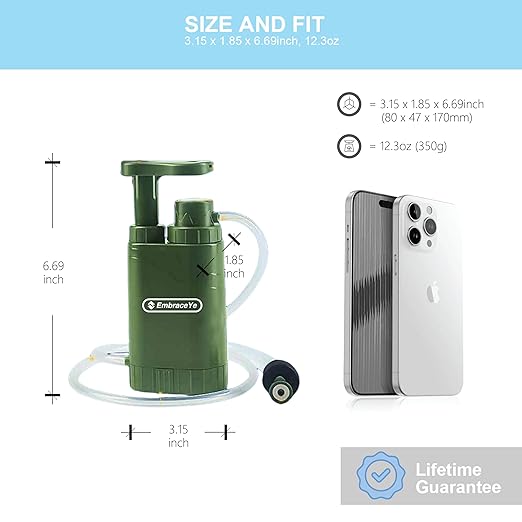 【Outdoor Water Filter Multipurpose for Survival】- Portable Hiking Water Filtration System - Water Purifier for Hiking, Travel, and Emergency - Hand Pump Water Filter