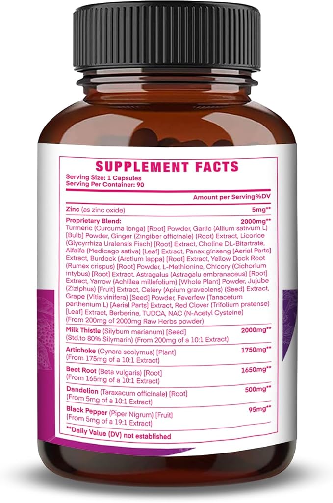 All-in-1 8000mg Highest Potency Milk Thistle NAC BeetRoot Artichoke Dandelion Root - Liver Health Support, Cleanse Detox & Repair, Antioxidant, Plus TUDCA Choline and Ginger - 90 Vegan Capsules