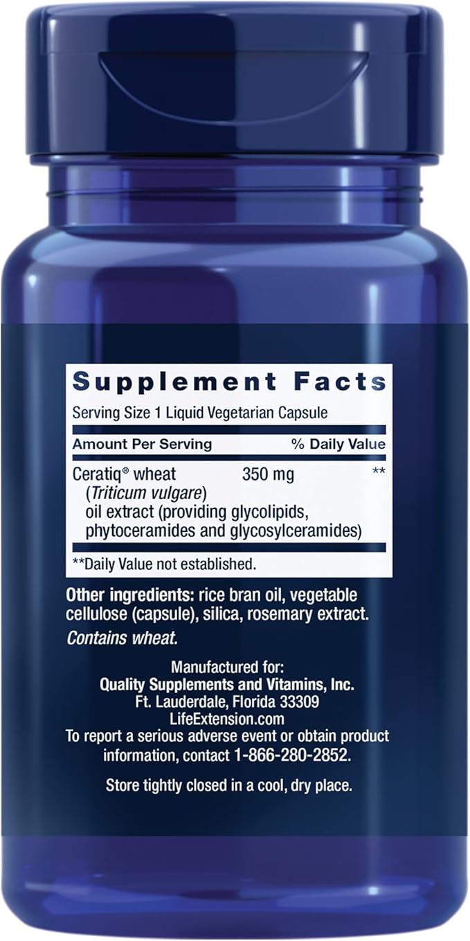 Life Extension Skin Restoring Ceramides* – Wheat Oil Extract – Hydrates & Smooths The Appearance of Fine Lines & Wrinkles – Gluten-Free, Non-GMO, 1-Daily, Vegetarian – 30 Liquid Capsules