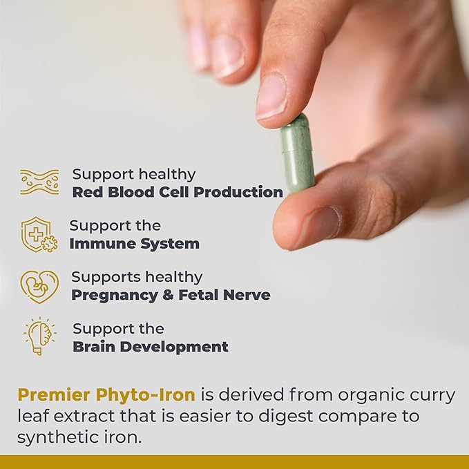 Premier Research Labs Phyto-Iron - Plant Based Iron for Men & Women for Blood Support, Curry Leaves Supplement, Iron Supplements, Non-Heme Iron, 18mg Iron Per Serving - 120 Vegetarian Capsules