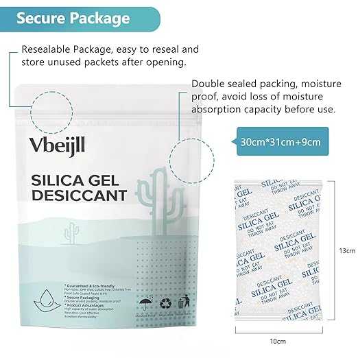 100 Gram 15 Pcs (Color-Indicating) Silica Gel Packets, Premium Food Grade Desiccant, Rechargeable Moisture Absorbers for Car, Storage Bins, Suitcase, Safe, 3D Filaments, Electronics