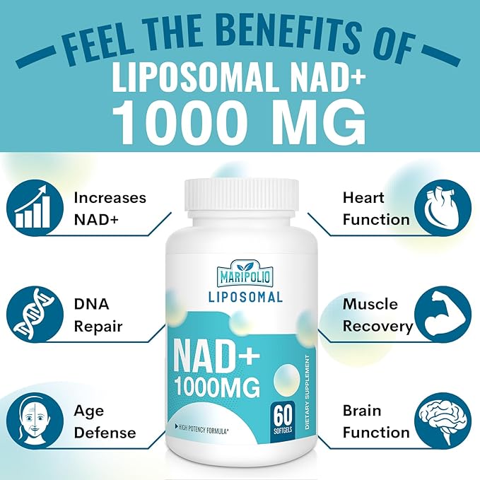 Liposomal NAD+ Supplement 1000 mg | Highest NAD Pontecy | Max Absorption | Pure NAD Supplement | Energy and DNA Repair, Aging Defense, Brain Function | 120 Softgels