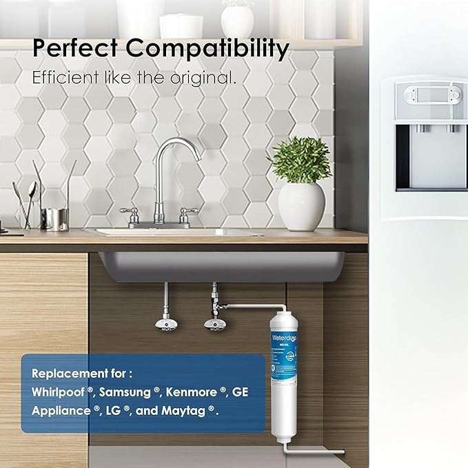 Waterdrop Inline Water Filter for Refrigerator and Ice Maker, NSF Certified High Capacity Drinking Water Filtration System with Direct Connect Fittings, Reduces Chlorine, PFAS/PFOA/PFOS