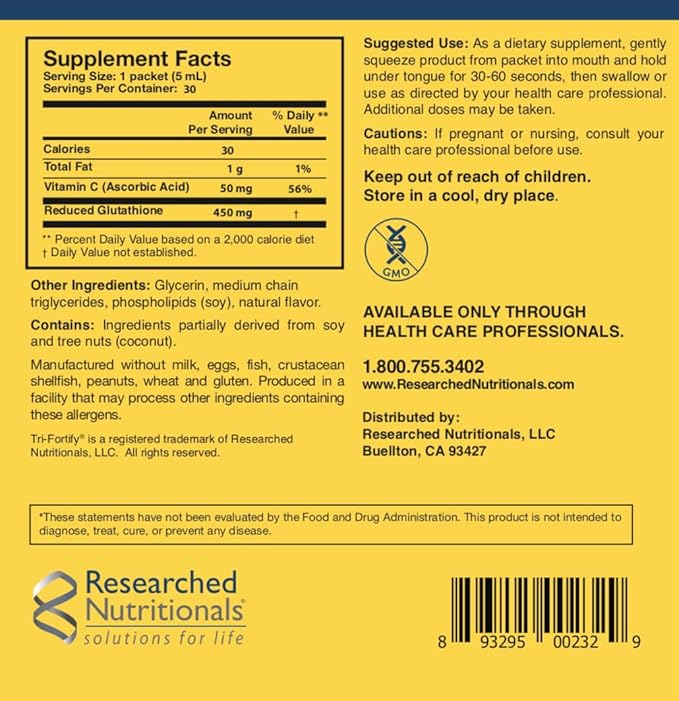 Researched Nutritionals Liposomal Glutathione (450mg) + Colostrum & Mushrooms Supplement for Immune Support - Enhanced Immunity Duo - Tri-Fortify Orange + Transfer Factor Multi-Immune (2 Piece Set)