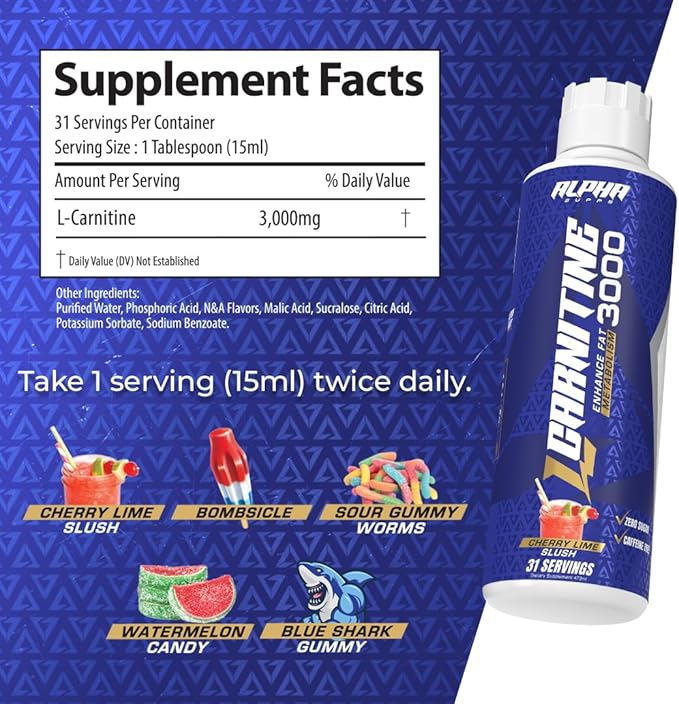 L Carnitine Liquid 3000 | Stimulant-Free L-Carnitine Supplement for Men & Women | Pre-Workout Energy Boost & Muscle Recovery | Zero Sugar, Fat, & Carbs | 31 Servings (Blue Gummy)