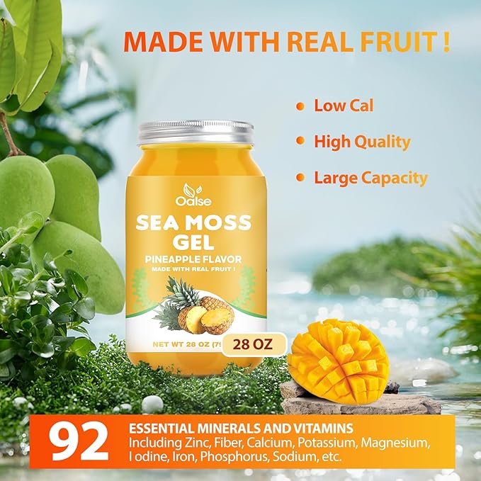 Sea Moss Gel - Raw Nutritious Irish Sea Moss Gel Rich in 102 Vitamins and Minerals, Proteins & Vitamins, Vegan-Friendly 28OZ Pineapple Flavor