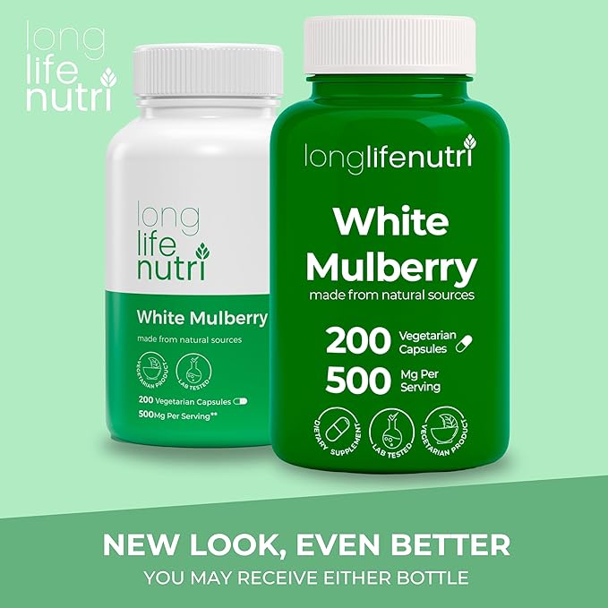 White Mulberry Leaf Extract 500mg - Sourced from Morus Alba Leaf, 200 Vegetarian Capsules, Supplement for Natural Balance and Wellness, 200-Day Supply, GMP Certified, Made in USA