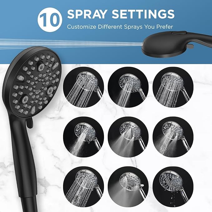 Dual Handheld Shower Head Combo, 2-in-1 Rain Shower Heads System Wide Rainfall Shower Head and 10 Modes High Pressure Hand Held Showerhead with Built-in Power Wash