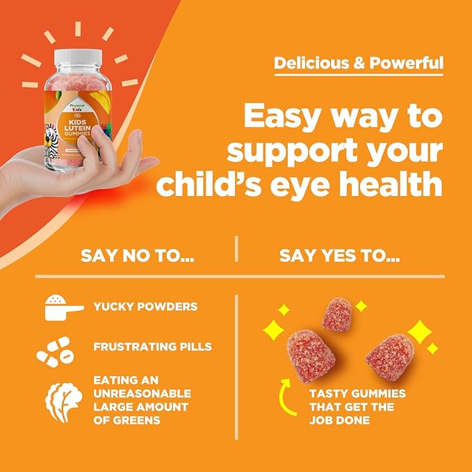 Kids Lutein Gummies - Mango Flavored Potent Lutein and Zeaxanthin Supplements for Eye Health - Eye Vitamins for Blue Light Protection, Dryness, Strain Support & Visual Sharpness - 60 Count