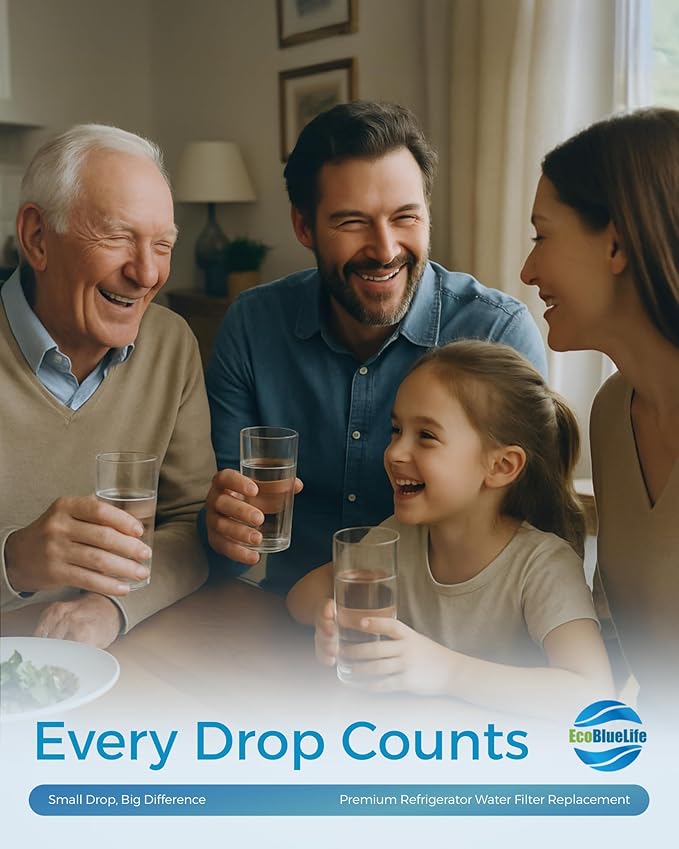 EcoBlueLife Refrigerator Water Filter Replacement - Certified for Chlorine Reduction & Lead-Free Compliance Water Filter for Fridge Compatible with Amana, Maytag Pur, UKF8001, EDR4RXD1 & More Models