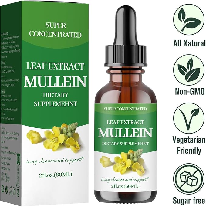 Mullein Drops for Lungs,Mullein Leaf Extract - Support Lung Cleanse - Organic Natural Supplement for Adult, Tincture Drops | Non-GMO, Vegetarian Healthy Lifestyle-(2Pack)