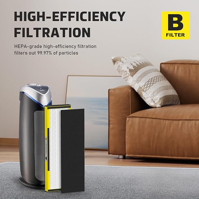 6 Packs FLT4825 HEPA Replacement Filter B & 2 Replacement Bulb Compatible with AC4825 AC4300 AC4800 AC4900 AC4850, Part No# FLT4825, LB4000