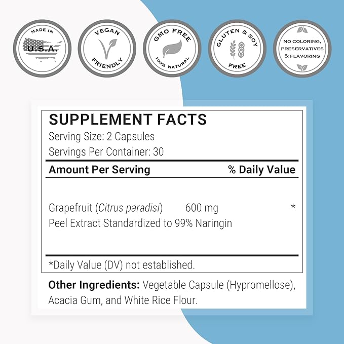 Supersmart - Grapefruit Extract 600mg per Day (99% Naringin) - High Potency GSE Supplement | Non-GMO & Gluten Free - 60 Vegetarian Capsules