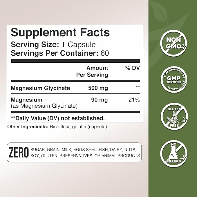 Gade Nutrition Pure Magnesium Glycinate | Magnesium Supplement as Calm Magnesium for Sleep | Magnesium Complex Supplement in Capsules Made wih Magnesium Glycinate Powder - or Calm Magnesium Powder