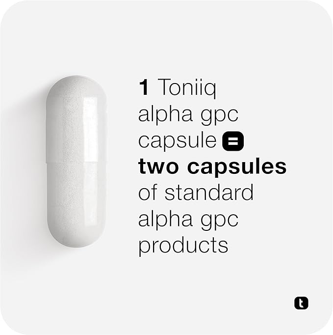 Toniiq Ultra High Purity Alpha GPC Capsules - 600mg Concentrated Formula - 90%+ Highly Purified and Bioavailable Nootropic - 120 Capsules Alpha GPC Supplement
